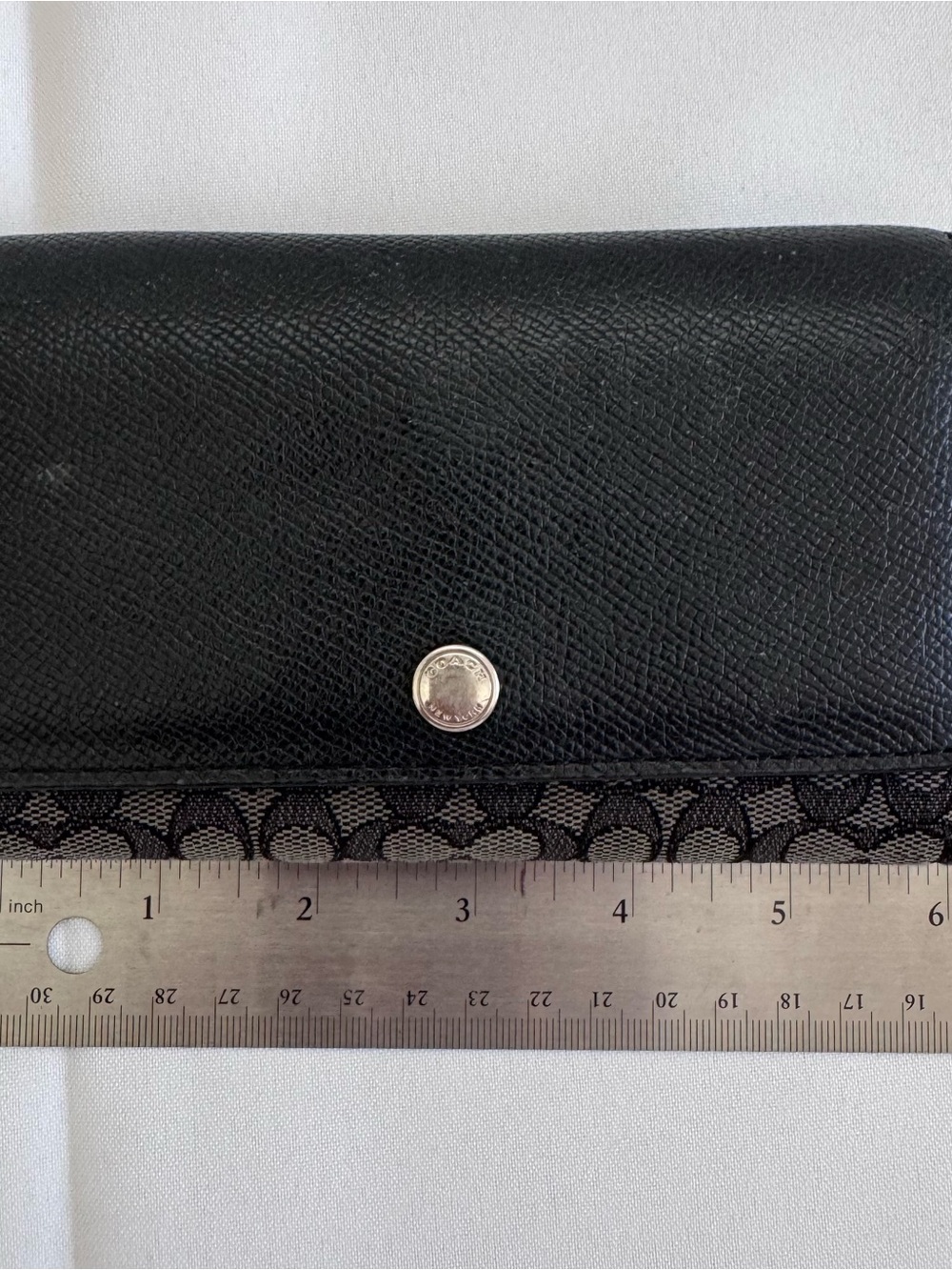 Coach Black Leather and Signature Jacquard Wallet